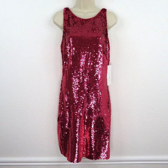 Love Theia Womens 10 Pink Sequin Draped Back Sleeveless Sheath Dress 9212238 NEW - Picture 12 of 12
